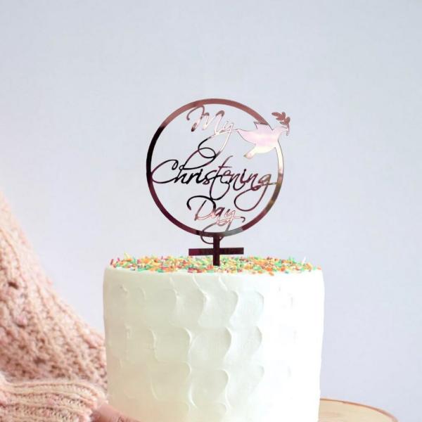 Acrylic Rose Gold ‘My Christening Day’ Dove Cake Topper  |   Christening