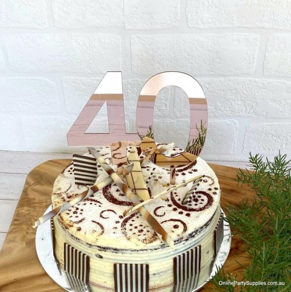 Acrylic Rose Gold Number 40 Age Cake Topper  |   Age