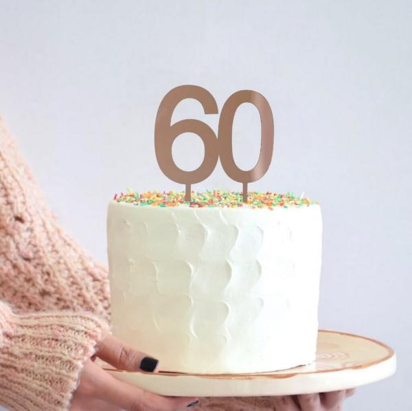 Acrylic Rose Gold Number 60 Age Cake Topper  |   Age