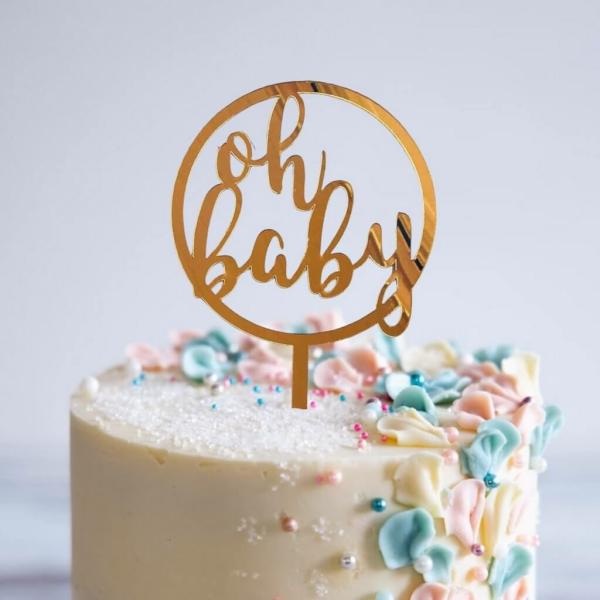 Acrylic Rose Gold ‘Oh Baby’ Loop Cake Topper  |   Baby Shower