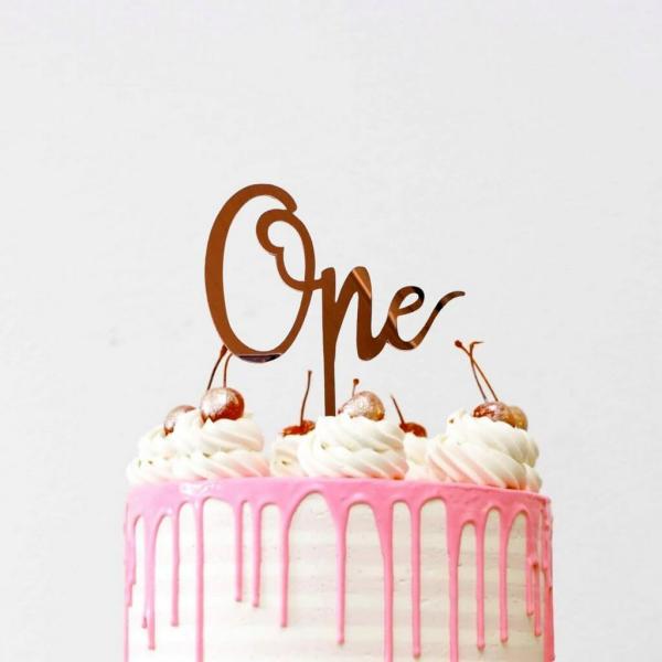 Acrylic Rose Gold ‘One’ Birthday Cake Topper  |   Birthday