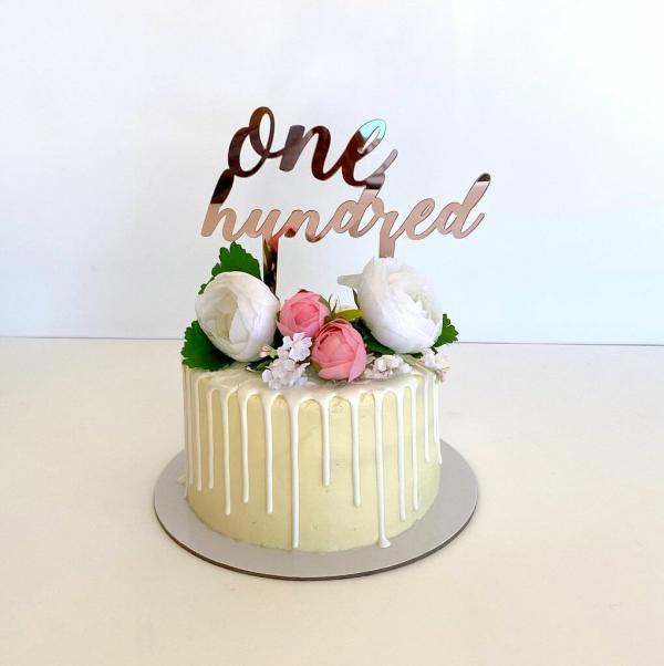 Acrylic Rose Gold ‘One Hundred’ Cake Topper  |   Age