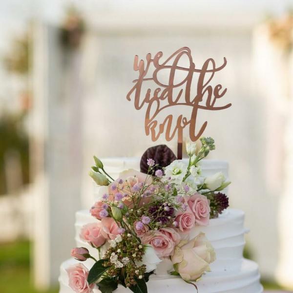 Acrylic Rose Gold ‘We Tied The Knot’ Cake Topper  |   Engagement