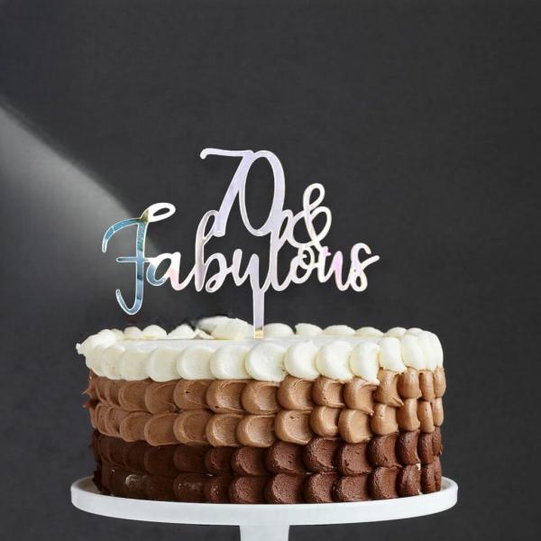 Acrylic Silver ’70 & Fabulous’ Cake Topper  |   Script Numbers