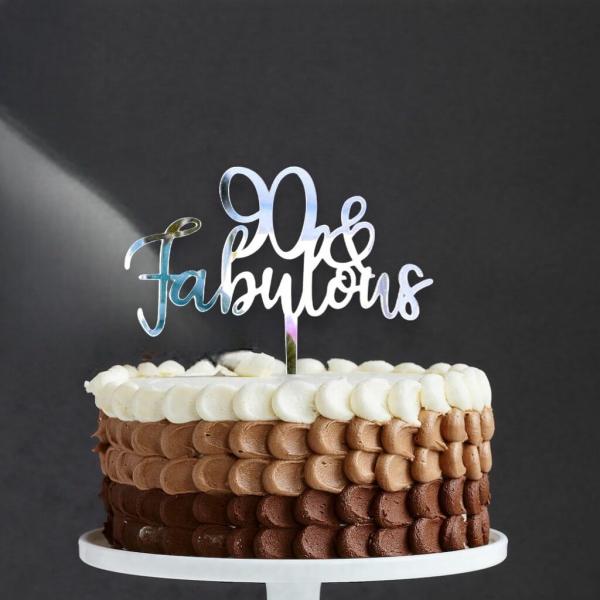 Acrylic Silver ’90 & Fabulous’ Cake Topper  |   Age