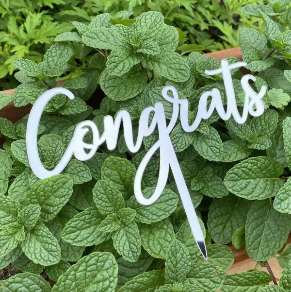 Acrylic Silver ‘Congrats’ Cake Topper  |   Baby Shower