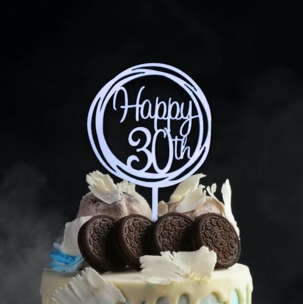 Acrylic Silver Geometric ‘Happy 30Th’ Cake Topper  |   Geometric Birthday