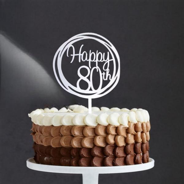 Acrylic Silver Geometric ‘Happy 80Th’ Cake Topper  |   Geometric Birthday