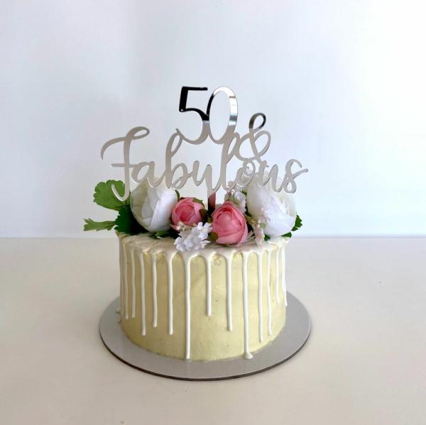 Acrylic Silver Mirror ’50 & Fabulous’ Cake Topper  |   Birthday