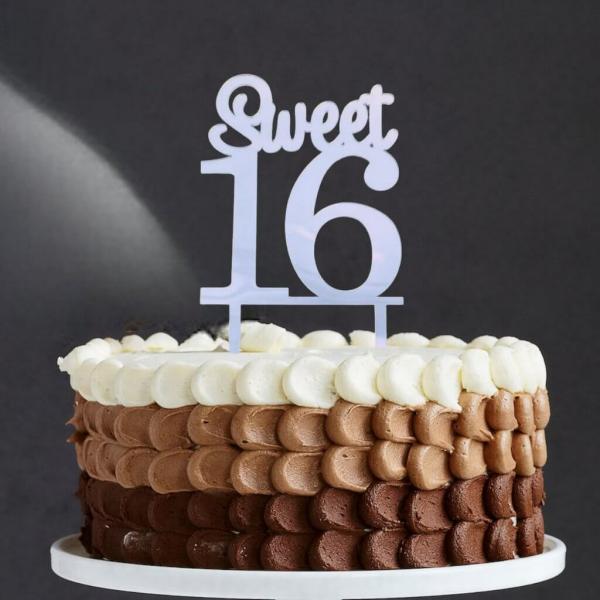 Acrylic Silver Mirror ‘sweet 16’ Cake Topper  |   Age