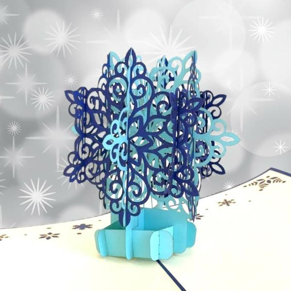 Aqua & Navy Blue Christmas Snowflake Pop Up Card  |   Christmas