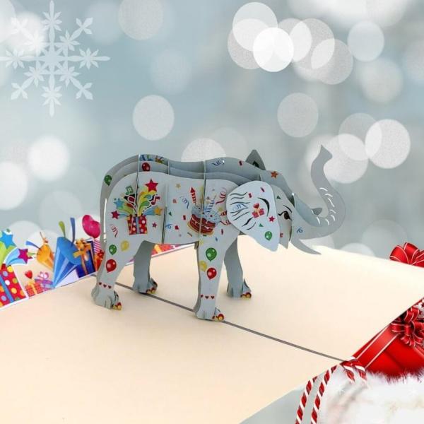 Asian Elephant With Presents 3D Pop Up Card  |   Animals