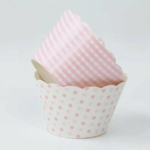 Baby Pink Checked & Polka Dot Cupcake Wraps 8Pk  |   Baking Cups