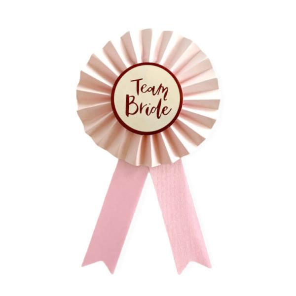 Baby Pink ‘Team Bride’ Ribbon Rosette Badge  |   Award Ribbons