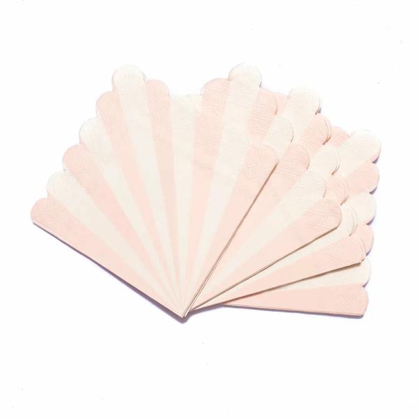 Baby Pink & White Candy Stripe Scallop Paper Napkins 16Pk  |   Party Napkins