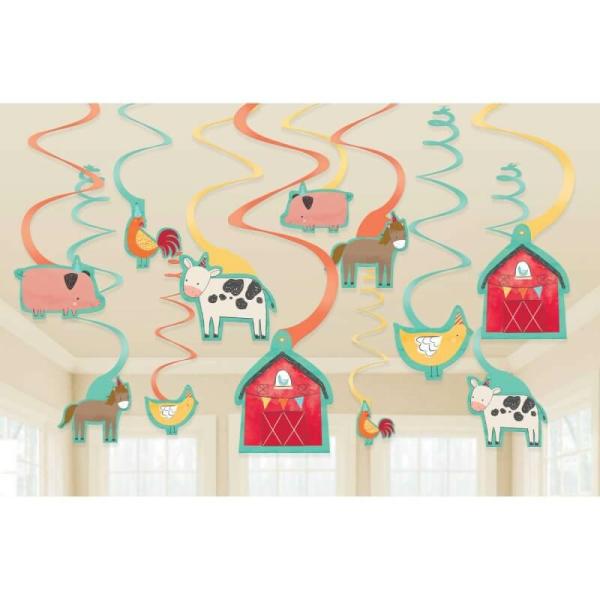 Barnyard Birthday Hanging Swirl Decorations 12Pk  |   Swirls