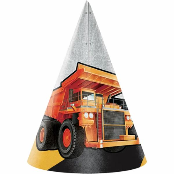 Big Dig Construction Cone Shaped Party Hats 8Pk  |   Party Hats