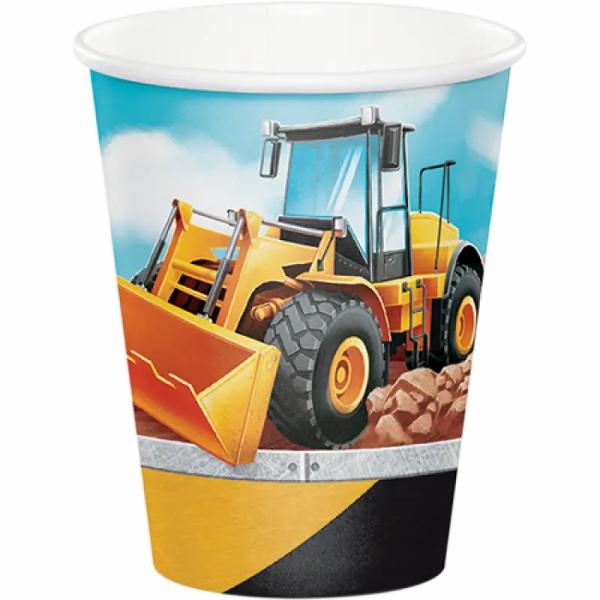 Big Dig Construction Paper Cups 266Ml 8Pk  |   Party Cups