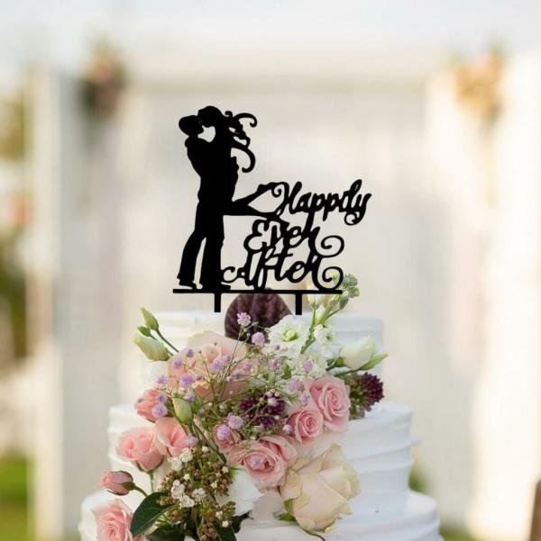 Black Acrylic ‘Happily Ever After’ Couple Cake Topper  |   Wedding