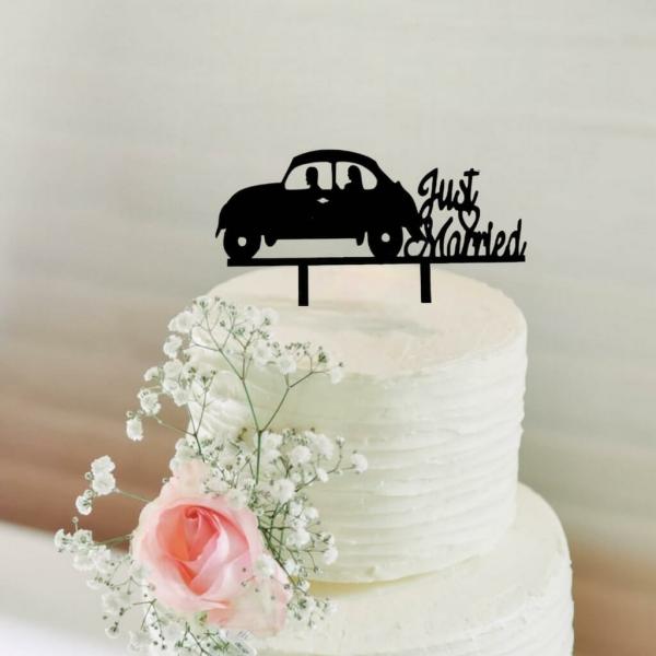 Black Acrylic ‘Just Married’ Wedding Car Cake Topper  |   Wedding