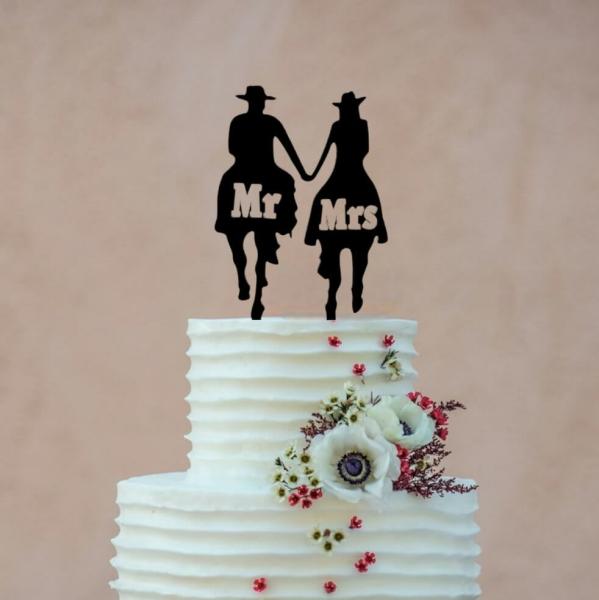 Black Acrylic Mr Mrs Country Western Cake Topper  |   Bride To Be