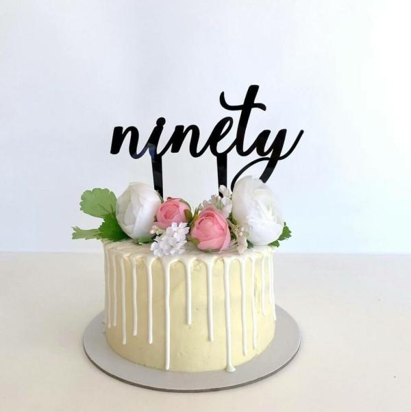 Black Acrylic ‘ninety’ Cake Topper  |   Birthday