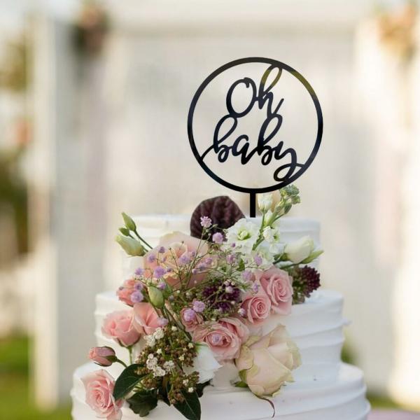 Black Acrylic ‘Oh Baby’ Loop Cake Topper  |   Baby Shower