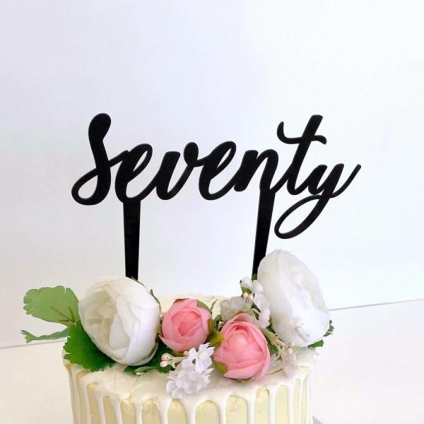 Black Acrylic ‘seventy’ Cake Topper  |   Age