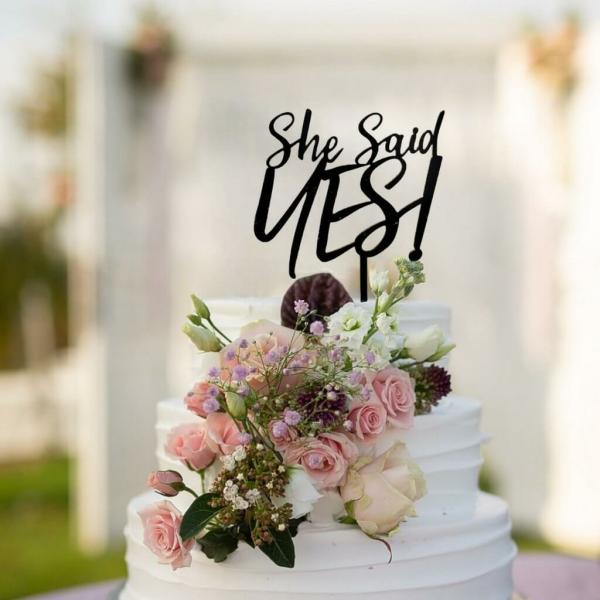 Black Acrylic ‘she Said Yes!’ Cake Topper  |   Engagement