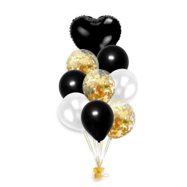 Black And White Heart Balloon Bouquet 9Pk  |   Balloon Bouquets