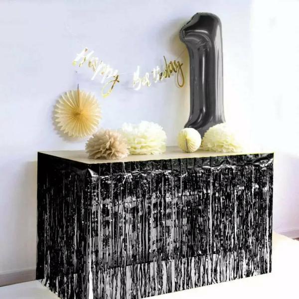 Black Foil Fringe Table Skirt  |   Table Skirts