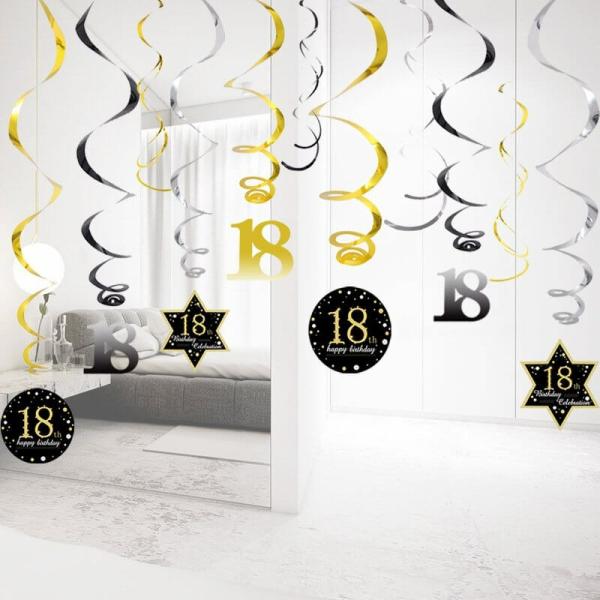 Black Gold Happy 18Th Birthday Swirls Party Decorations  |   Swirls