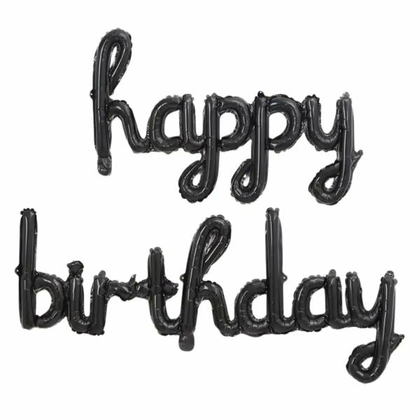 Black ‘Happy Birthday’ Script Balloon Banner Set  |   Foil Balloon Phrases