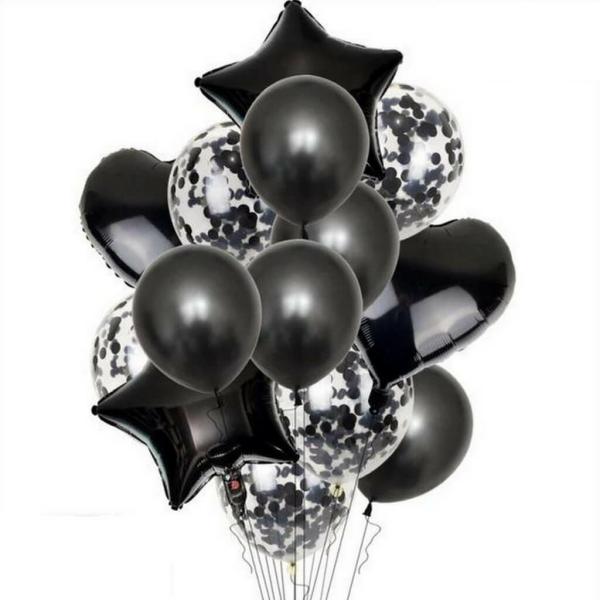 Black Star Heart Confetti Balloon Bouquet 14Pk  |   Balloon Bouquets