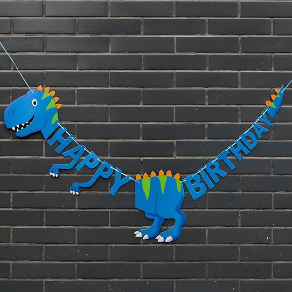 Blue Happy Birthday Dinosaur Hanging Paper Banner  |   Party Banners