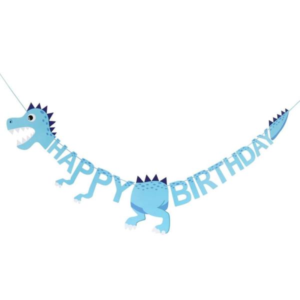 Blue Happy Birthday Dinosaur Paper Banner  |   Party Banners