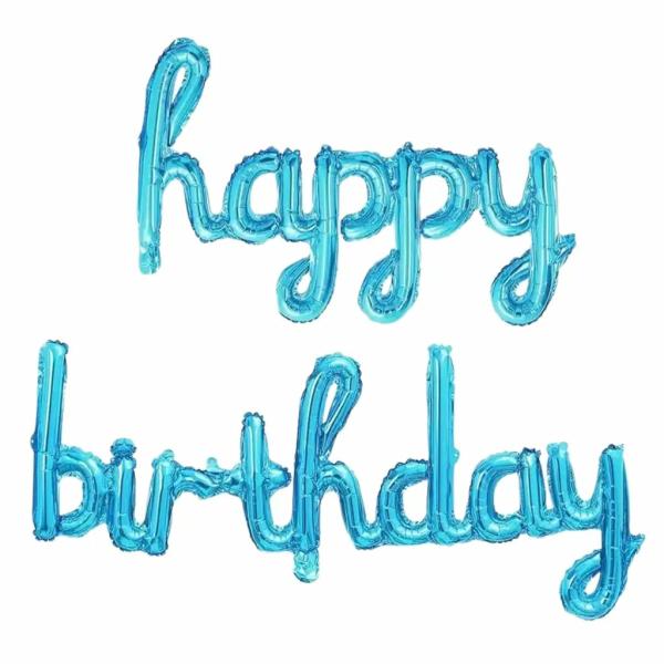 Blue ‘Happy Birthday’ Script Balloon Banner Set  |   Foil Balloon Phrases