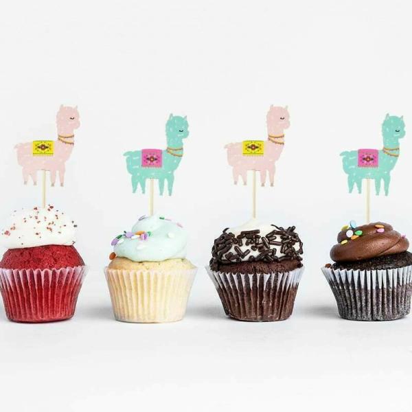 Blue & Pink Llama Cupcake Picks 8Pk  |   Cupcake Picks