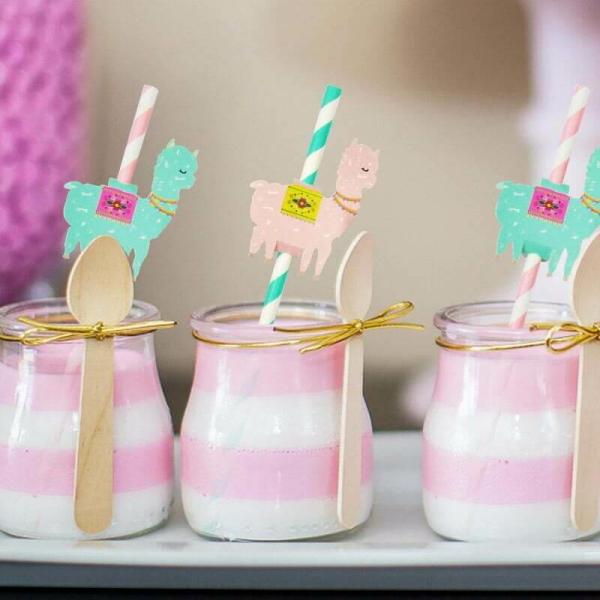 Blue & Pink Llama Paper Party Straws 8Pk  |   Drinking Straws