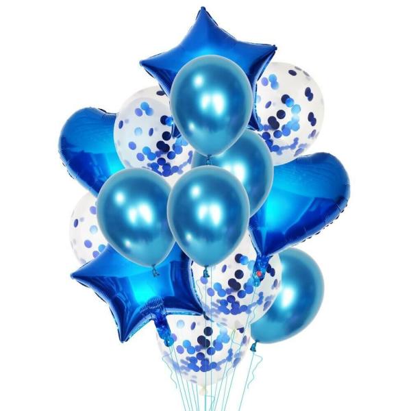 Blue Star Heart Confetti Balloon Bouquet 14Pk  |   Balloon Bouquets