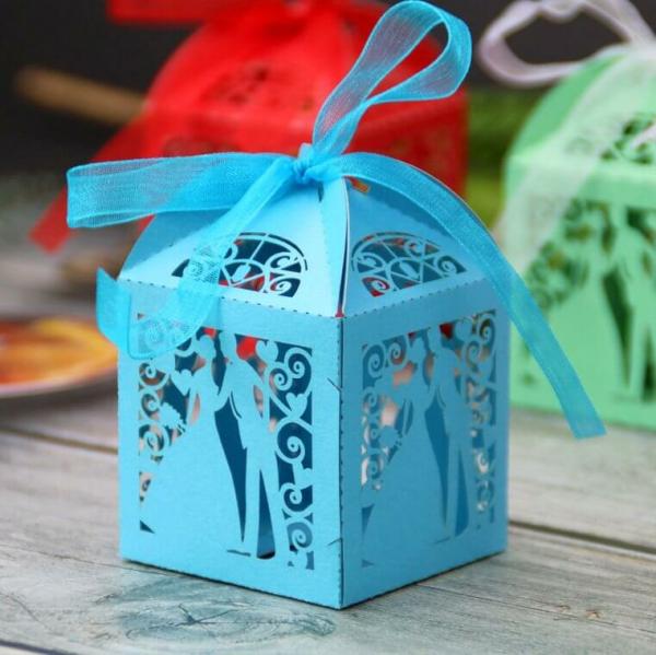 Blue Wedding Couple Bombonierre Gift Boxes 10Pk  |   Treat Boxes & Bags