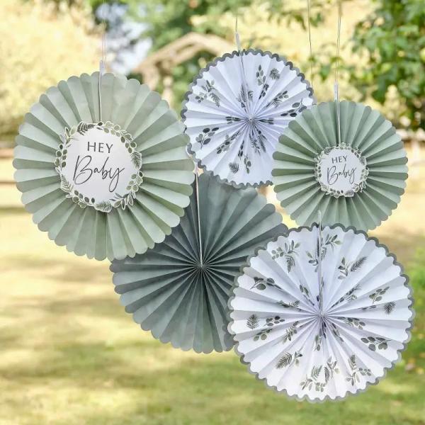 Botanical Baby Paper Fan Decorations 5Pk  |   Decorative Fans