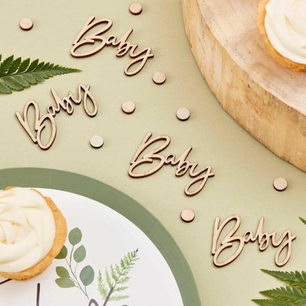 Botanical Baby Wooden Baby Shower Confetti 18Pk  |   Wooden Confetti