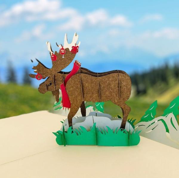 Brown Christmas Moose Pop Up Card  |   Christmas