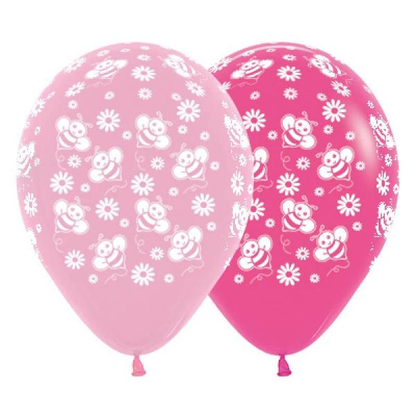 Bumble Bee’s Flowers Pink & Fuchsia Latex Balloons 30Cm 25Pk  |   Printed Balloons