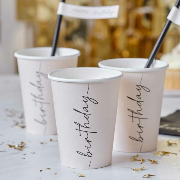 Champagne Noir Black Nude Birthday Paper Cups 8 Pack  |   Party Cups