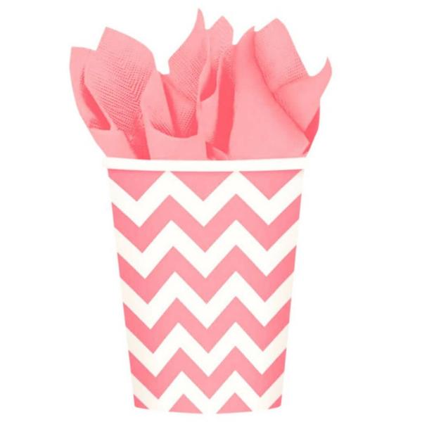 Chevron Paper Cups 266Ml 8Pk – New Pink  |   Party Cups