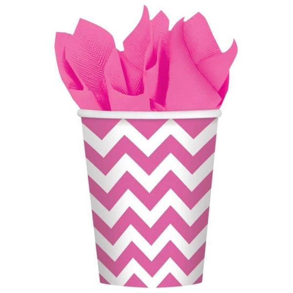 Chevron Paper Cups 266Ml – Bright Pink  |   Party Cups