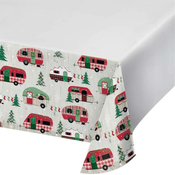 Christmas Campers Border Print Paper Tablecover  |   Table Covers