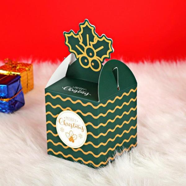 Christmas Gift Boxes 5Pk – Green Holly Leaves  |   Treat Boxes & Bags